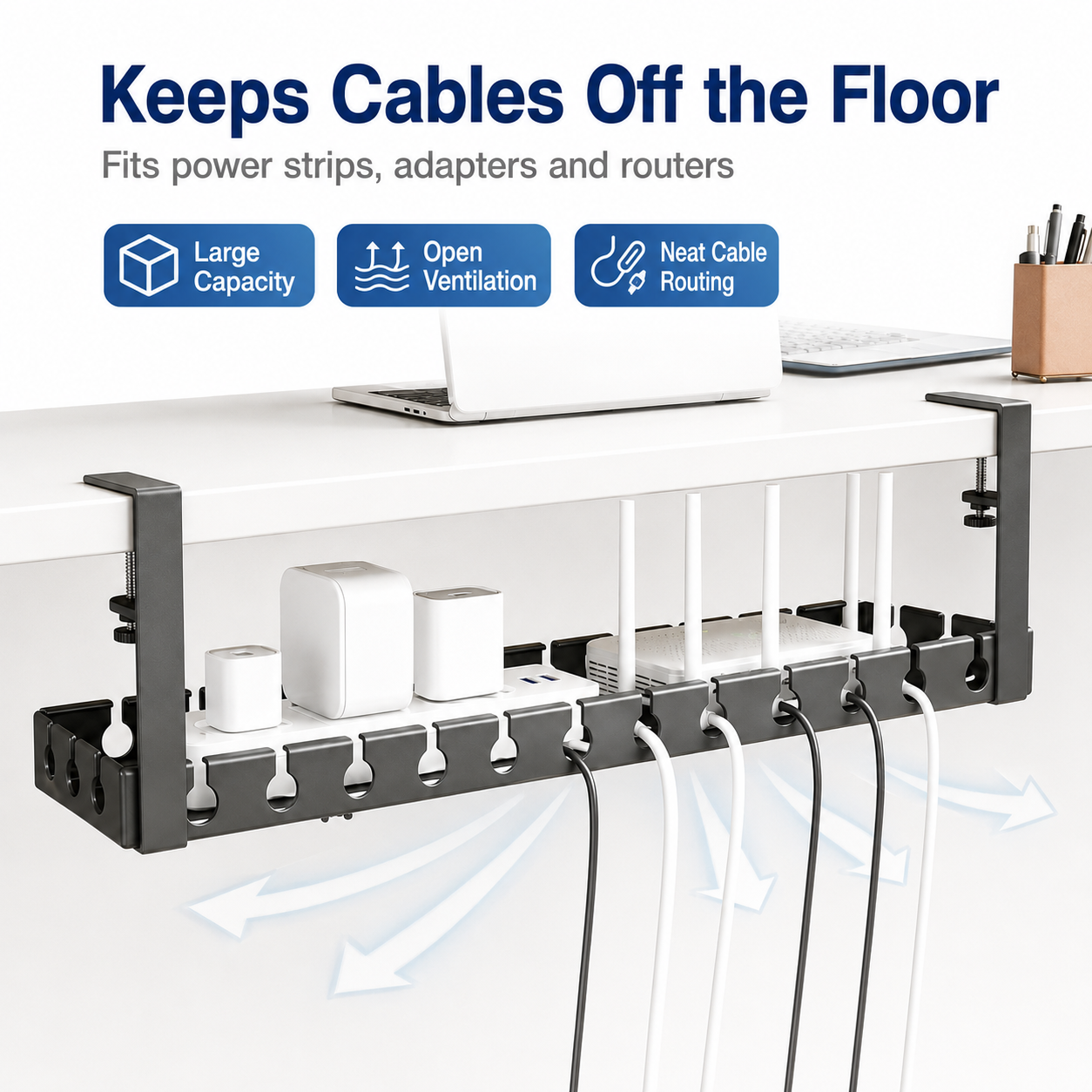 S32992abed1f3412bbf8411f9b57878deA Under Desk Cable Management Tray No Drilling Retractable Metal Wire Organizer Power Strip Storage Rack for Home Office - Image 1