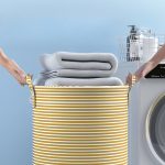 Foldable Minimalist Striped Laundry Basket Multi Use Collapsible Storage Organizer for Bathroom Bedroom Toy Clothes Home 1 Pack - Image 3