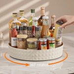 360° Rotating Seasoning Organizer Rack, Multifunctional Turntable Storage Tray for Kitchen Spices Cosmetics Cabinet Countertop